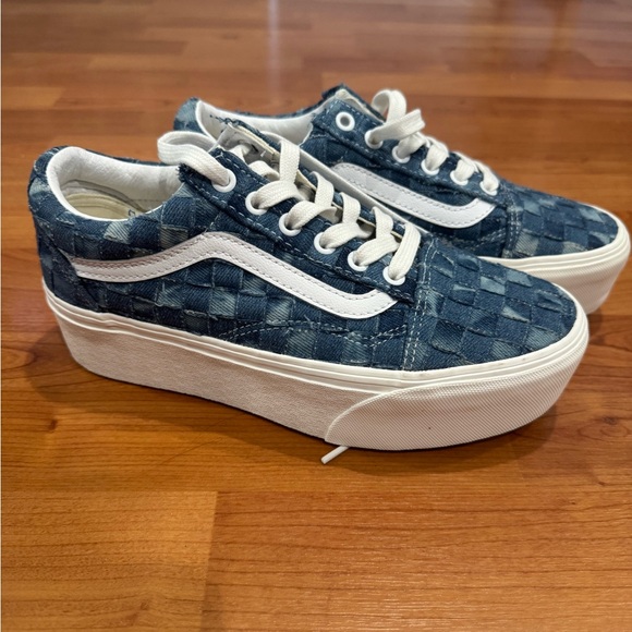 Vans Women's Denim Checkered Platform Sneakers - Picture 1 of 4
